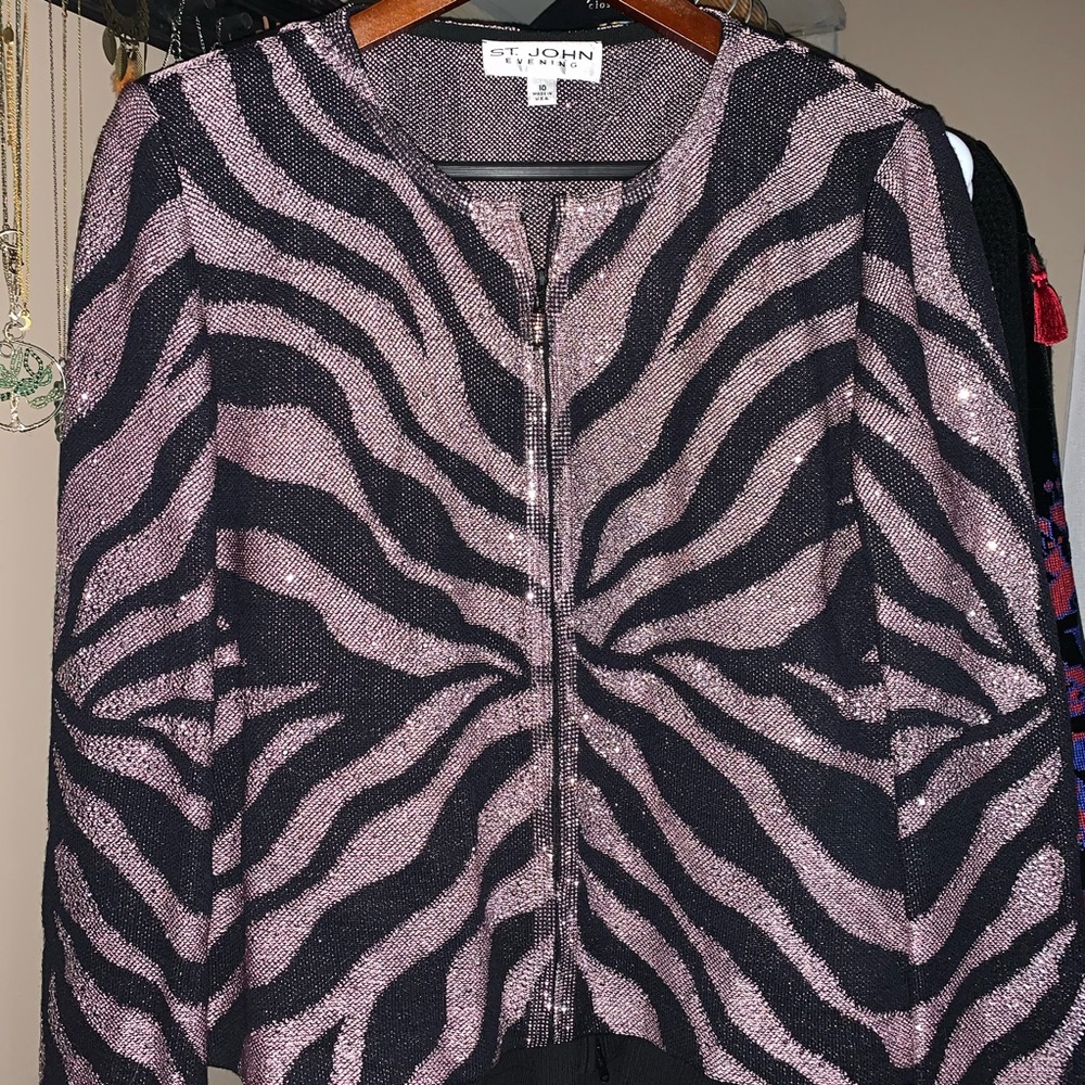St. John Evening jeweled sweater zip up jacket